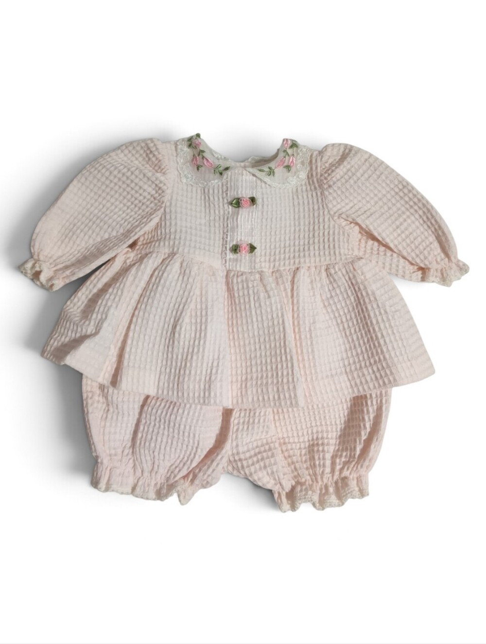 Good Lad Pink Gingham Puff Sleeve Bloomer Romper 3-6 Months - Picture 2 of 5